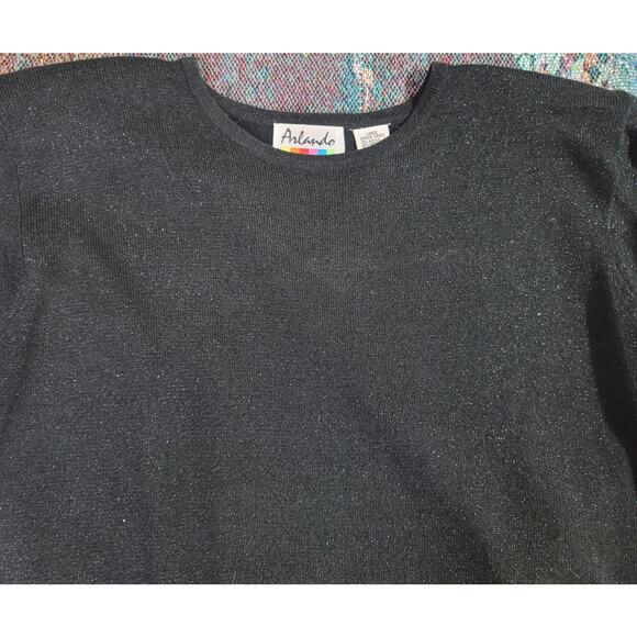 VTG Arlando Black Sparkly Round Neck Soulder Pads Top Large Lightweight Stretchy - Picture 1 of 7
